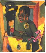Ernst Ludwig Kirchner Selfportrait with easel oil painting artist
